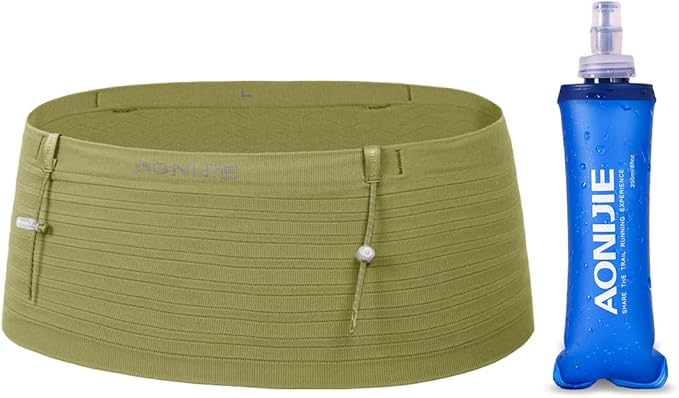 AONIJIE Running Belt with 250ml Soft Flask for Women and Men Lightweight & Non-slip Black Fanny Pack Fits All Size Phones Passport and More (Yellow-Green, M) by AONIJIE