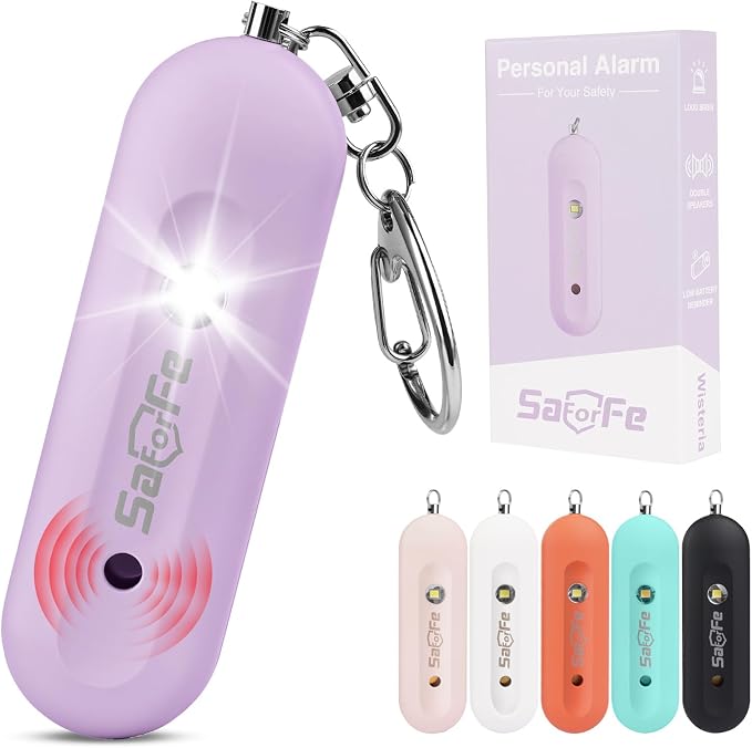 Personal Safety Alarm - Waterproof Rechargeable Security Alarm - 140dB Extra Loud Siren & Strobe Light - Self Defense Keychain - Gift for Women, Teenagers, College Girls, Seniors(Wisteria) by Unknown