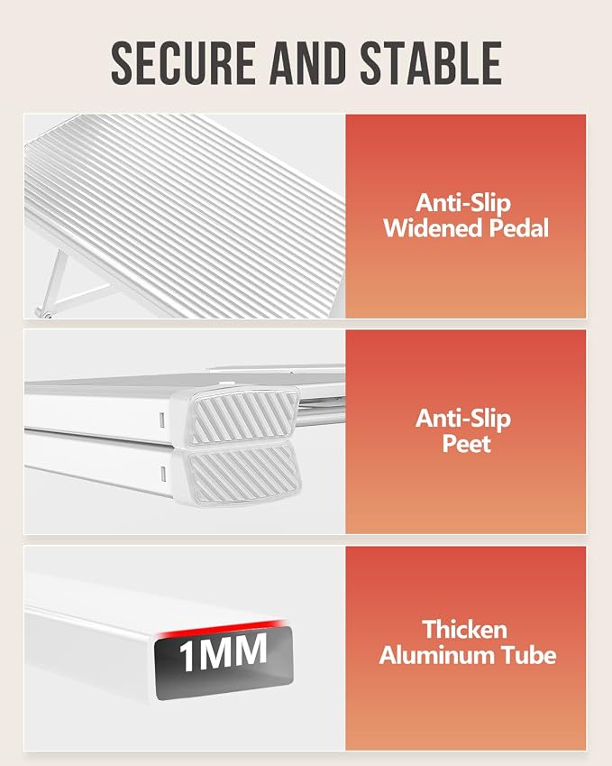 3 Step Ladder, Foldable Step Stool, 300lbs Load, White | Folded 35''H x 2''T; Net 8 lbs; Rigid Aluminum Steps; No Assembly; For Home, Kitchen, Office, Pantry, Closets, Cabinets - Image 3