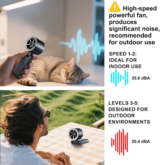 CAZOKASI Rechargeable Strong Wind Handheld Fan With Ambient Lighting 4 IN1 5000mAh Upto 22H For Desktop Waist Clip Neck (StrongWind/Black) - Image 7