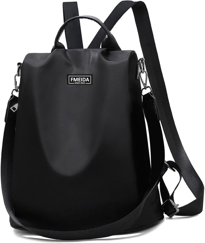 Large Travel Backpack for Women Waterproof Back Pack Black Shoulder Bag Fashion Backpack Purse Anti-Theft Daypack for College Work | No Top Opening, Light Compact Travel Size, Waterproof Nylon, Daypack for College Work, 3-in-1 Convertible Backpack by Fmeida