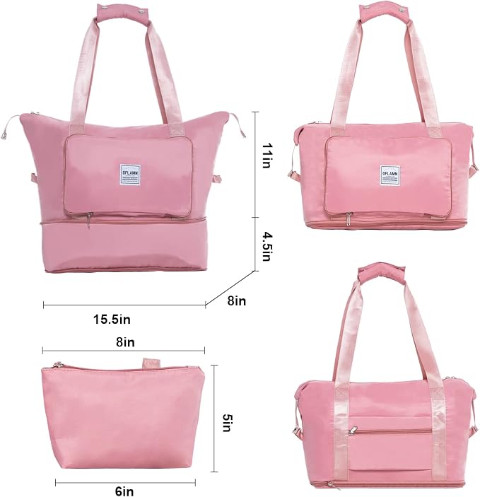 Oflamn Large Capacity Foldable Travel Carry On Duffel Tote Bag with Trolley Sleeve for Airplanes, Toiletry Bags for Women Men - Image 3