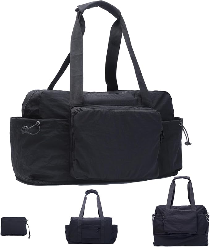 Foldable Travel Duffel Bag,Packable Weekender Bag with Luggage Sleeve, 35L-45L Expandable Overnight Carry-On Tote with Padded Shoulder Strap, Lightweight Nylon Extra Bag for Travel by Fynarzel