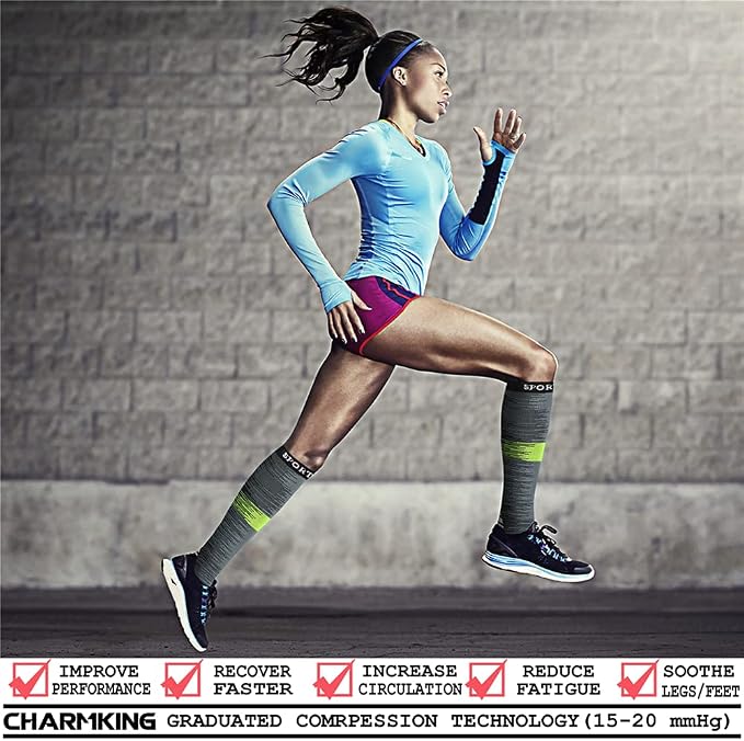 CHARMKING Compression Socks for Women & Men Circulation (8 Pairs) 15-20 mmHg Best Calf Socks Support for Athletic Cycling - Image 2