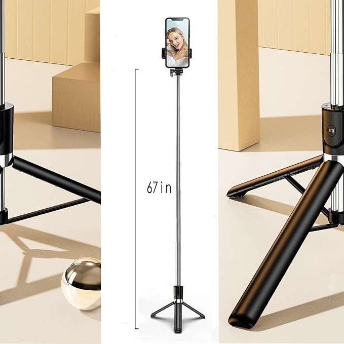 67” Phone Tripod & Selfie Stick Travel Tripod for iPhone Selfies, with Phone Holder 360° Rotation Extendable Selfie Stick for iPhone for Travel/Selfie/Vlog Compatible with/Android - Image 5