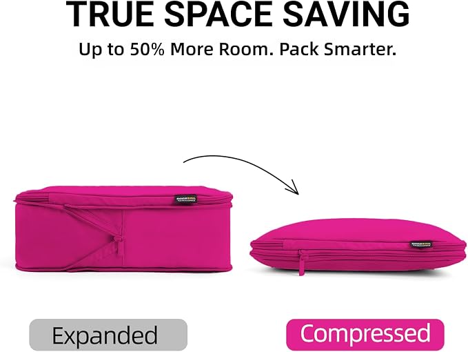 4 Piece Compression Packing Cubes for 3–7 Day Travel, Space Saving Travel Organizers with Breathable Mesh, Double-Zipper Packing Cubes for Carry-On & Suitcases (Red) - Image 2