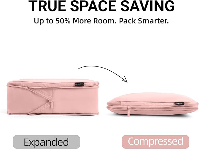4 Piece Compression Packing Cubes for 3–7 Day Travel, Dusty Pink | Wrinkle-Resistant Memory Fabric, Breathable Mesh Panel, Double-Zipper, Small to Large Size Bag, Smart Organization - Image 2