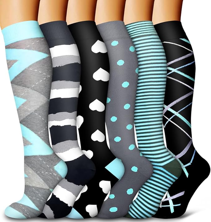 6 Pack Copper Compression Socks for Women and Men Circulation-Best Support for Medical,Running,Nursing,Athletic by Bluemaple