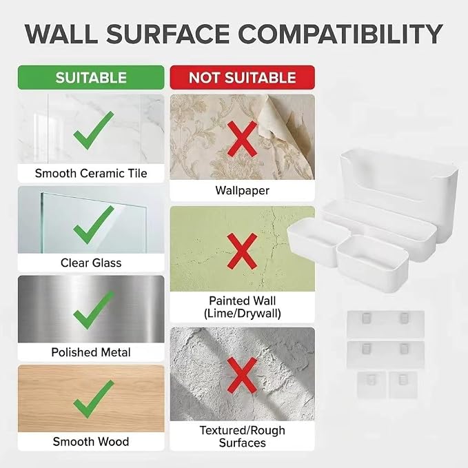 Adhesive Wall Mounted Shelves, 4pcs Set Durable ABS Plastic Hanging Storage Bins White, Excellent Floating Organizer, Convenient Storage Solution on Smooth Wall Surface - Image 7