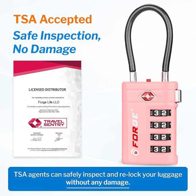 Forge TSA Approved Luggage Locks 4 Digit Combination TSA Travel Locks with TSA008, Open Alert Indicator, Zinc Alloy Body for Luggage, Suitcase, Backpack, and More.4 Colors 4 Locks with Pink. - Image 3