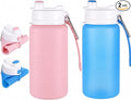 LemonRoad 2 Pcs 19 oz Silicone Collapsible Water Bottle, Pink Blue | Portable Foldable Water Bottle, Leakproof, Carabiner, Reusable, Lightweight, for Travel Sport Hiking Camping Cycling Office by Unknown