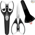 2 Pack Sharp Kitchen Scissors Set with Magnetic Holder, White | Stainless Steel Blade, Ergonomic Non-Slip Handle, Heavy Duty, Food/Meat Scissors for Home, Kitchen and Picnic, All Purpose by VAASEE