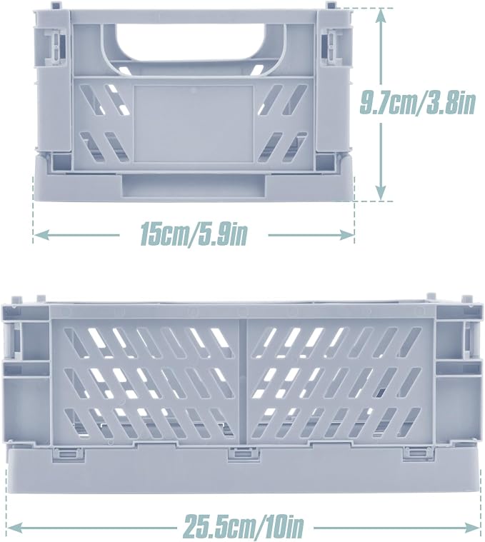 4 Pcs Collapsible Storage Crates, 10x5.9x4 inches Space-Saving Folding Containers, Stackable Plastic Boxes for Home Kitchen Office Bedroom Bathroom, Light Blue - Image 2