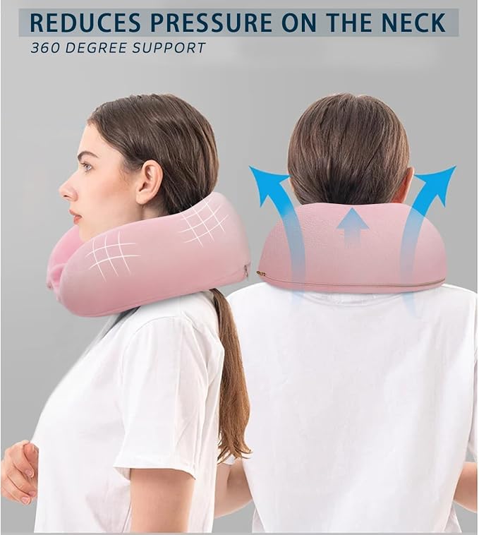 Travel Neck Pillow Airplane U-Shaped Memory Foam Pillows, Pink | Neck Support, Portable Soft Removable, Suitable For Adults Traveling Sleeping Train Car Office Rest - Image 3