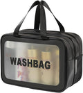 DAPOWER Travel Toiletry Bag for Women and Men, Matte Translucent Toiletry Bag with Handy Handle, Makeup Cosmetic Organizer Bag for Travel Toiletries Accessories (Black-XL) by DAPOWER