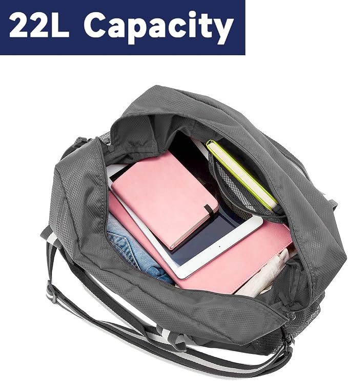Carry On Travel Bag, Lightweight Foldable Packable Tote Bag 25L | Water Repellent, Expandable Travel Duffle with Luggage Sleeve and Shoulder Strap for Men Women - Image 6