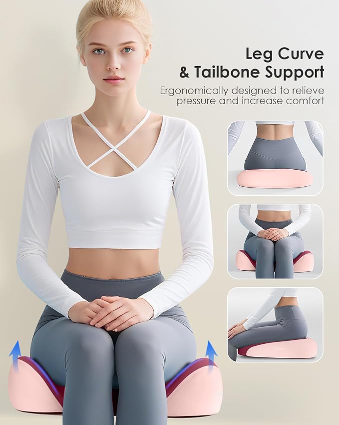 Seat Cushion, Memory Foam Cushion for Office Chair, Ergonomic Office Seat Chair Cushion for Relieving Sciatica, Soft & Breathable Car Seat Cushion - Pink - Image 4