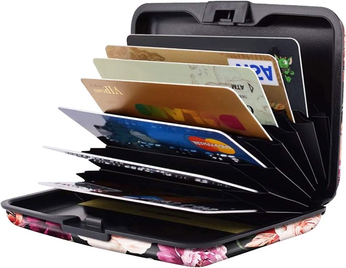 Mini Credit Card Holder for Women,RFID Blocking Slim Hard Card Case ID Case Travel Wallet Black Rose Flowers - Image 3