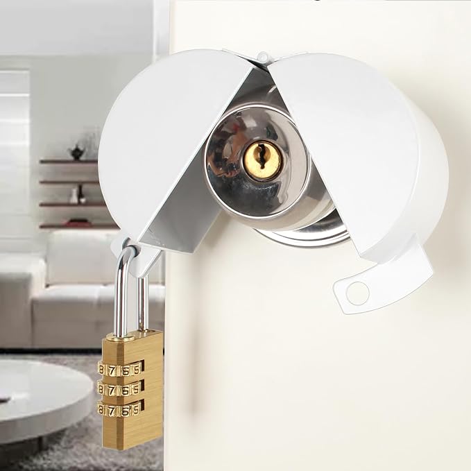 Door Knob with Lock,Without Drilling,Dementia Door Handle Lock，from Outside Prevents Turning of Door Knob and Access to Keyhole,for Apartment Evictions，Childproof (White with Padlock) - Image 7