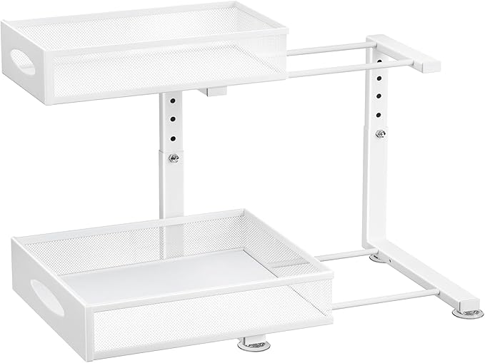 Under Sink Organizer, 1-Pack Pull Out Cabinet Organizer 2 Tier Metal Slide Out Storage Shelf Rack, L-Shaped Adjustable Height,Mesh Sliding Drawer for Kitchen, Bathroom, Laundry, Pantry, White, XL - Image 4