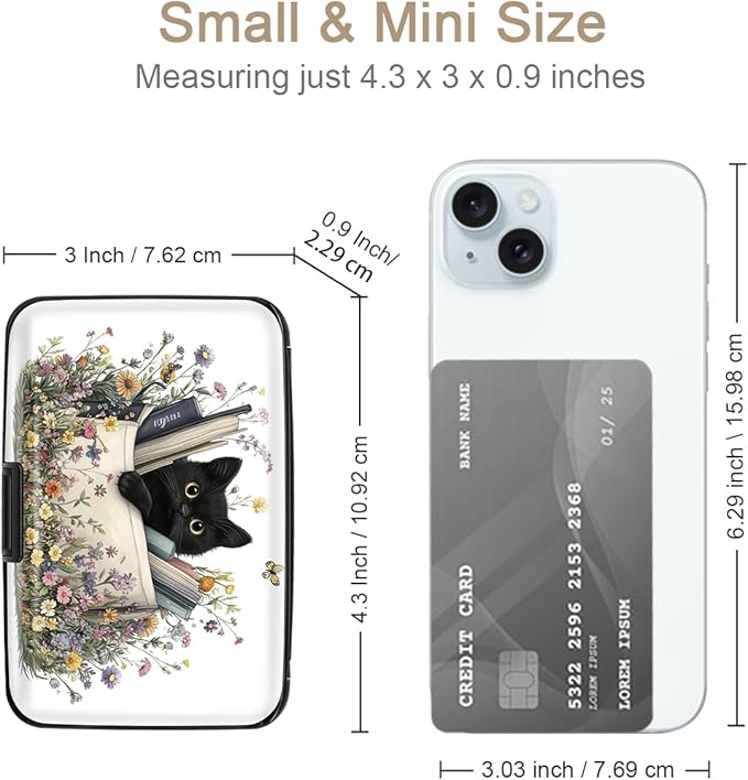 Coco Rossi Credit Card Holder RFID Aluminum Small Mini Wallet Women | Metal Wallet, Business Cards Holder, ID Case, Slim Sleeves, Womens Girls Gift, Carry Proof Wallets for Travel, Cat & Books - Image 4