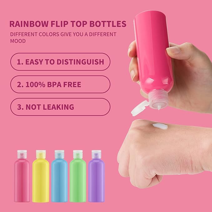 LISAPACK 3.4 oz Travel Bottles for Toiletries, Plastic Shampoo Containers | 5pcs small travel size dispenser, squeeze tubes, leak proof, small empty for liquid, lotion, conditioner, soap, 100 ml, TSA - Image 2
