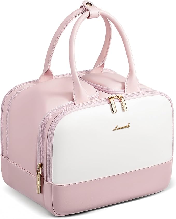 LOVEVOOK Travel Toiletry Bag for women, Leather Large Wide-open Makeup Bag, Waterproof Cosmetic Bag Organizer for Shower, Traveling, Toiletries, Bathroom by LOVEVOOK