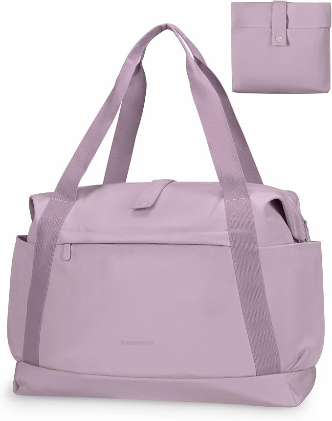 BAGSMART Foldable Travel Duffle Bag, 30.6L Large Carry On Tote Bag Gym Sports Bag for Women, Weekender Overnight Bag for Travel Essentials & Daily Necessities(Dark Purple) by BAGSMART