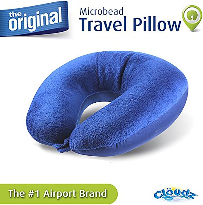 Dual Comfort Microbead Airplane Travel Neck Pillow. Super Soft Cozy Plush Fabric on One Side, Cool Relaxing Spandex on The Other! Customize Your Comfort and Support at Home or On The Go!- Blue - Image 7
