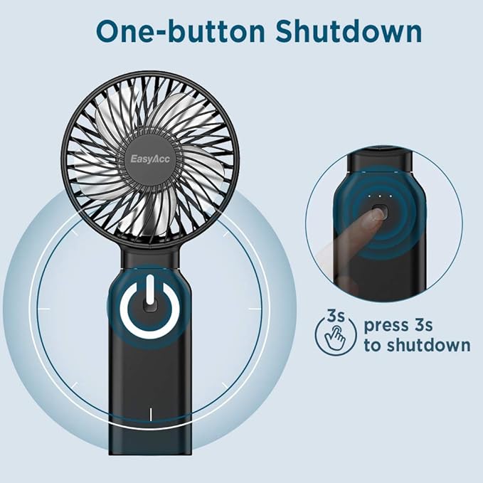 EasyAcc Portable Travel Fan [Max 53H Cooling Time] 9000mAh Rechargeable Battery Powered Handheld Fan with Power Bank 4 Speeds Powerful Personal Desk Electric for Travel Outdoor Office - Image 7