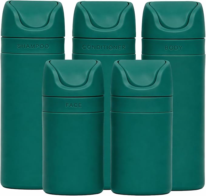 RIES Travel Bottles for Toiletries | Travel Size Containers | 5 Pack | Tsa Travel Bottles | Shampoo and Conditioner Leak Proof with Airless Pump | BPA Free Recycled Plastic & Dishwasher Safe by Ries