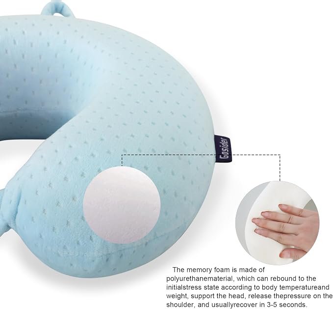 Travel Neck Pillow Memory Foam Pillow Support Pillow U Shape Compact & Lightweight Neck Pillow for Sleeping Travel for Plane, Car, Home, Office Camping Light Blue - Image 5