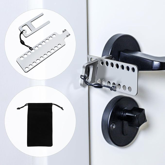 Portable Door Lock for Travel - Hotel Door Locks for Travelers Security, Stainless Steel Door Safety Locks from Inside, Apartment Door Security Devices Magnetic Door Jammers - Image 4
