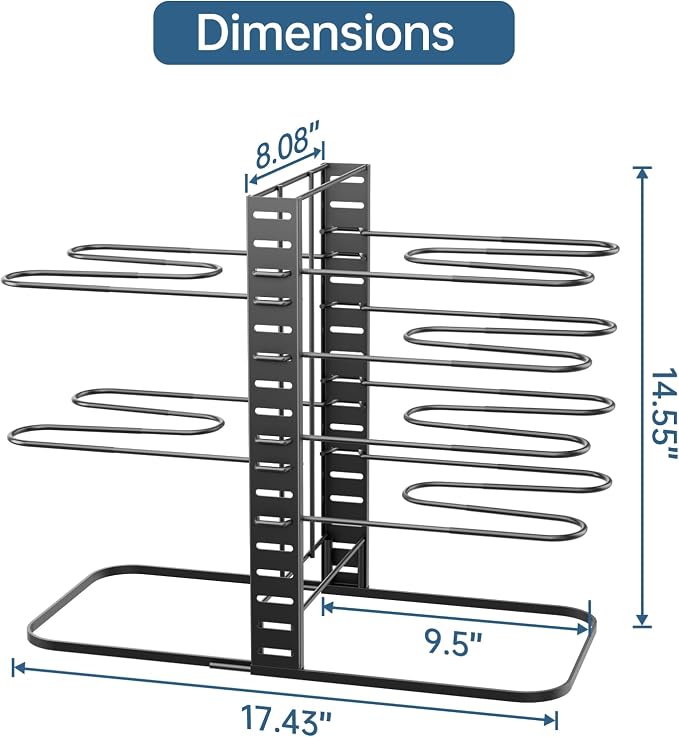 Pots and Pans Organizer Under Cabinet 14.6", 8-Tier Adjustable Rack | 3 DIY Modes, Tool-Free Assembly, Fits 6–11" Lightweight Cookware, For Kitchen Cabinets, Shelves & Countertops Pot Organizer - Image 4