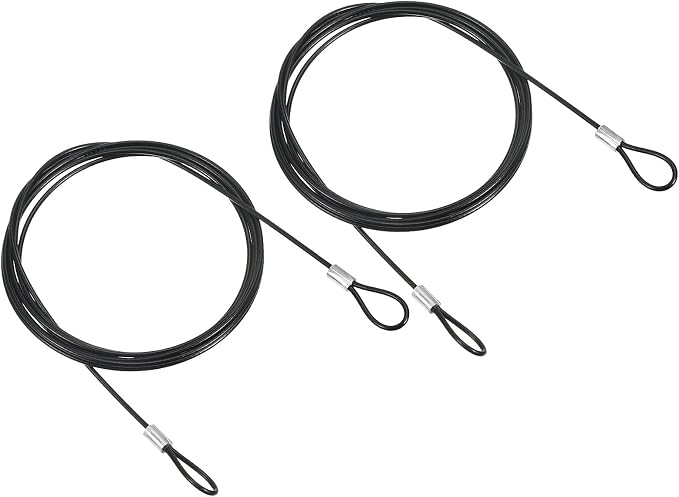 PATIKIL 6.5Ft Safety Cable Lock, 2 Pack Stainless Steel 2mm Dia Security Wire Rope with Double Loop for Stage Lighting Luggage Lock Black by PATIKIL