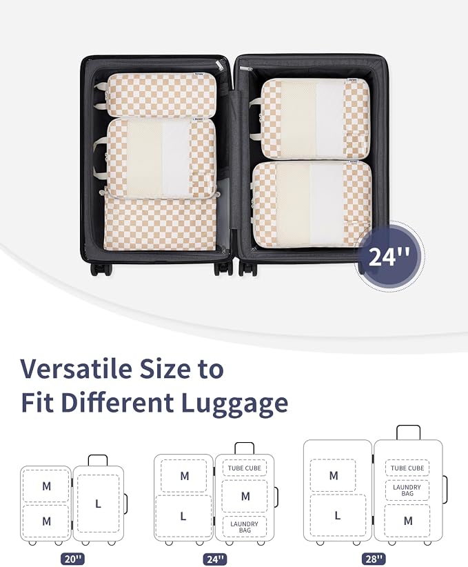 Narwey 6 Set Compression Packing Cubes for Travel Women Men, Travel Cubes for Carry On Suitcase, Durable Compression Luggage Organizer Bags - Image 2