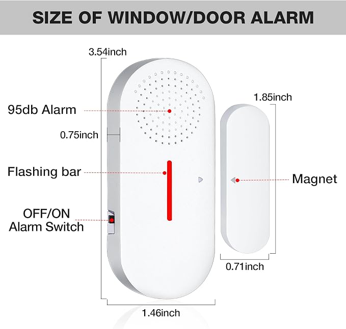 Door Window Alarm, 95DB Door Alarms for Kids Safety, Wireless Sensor Door Window Burglar Alarm-Window Pool Alarms for Home (2 Pack) - Image 4