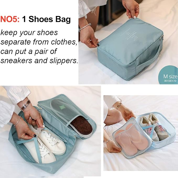 Packing Cubes for Travel, 8 Pcs Set | Luggage Organizers with Shoe Bag and Toiletry Bag, Classification and Storage, Save Storage Space and Luggage Packing Time - Image 4