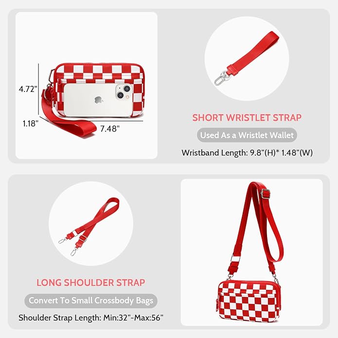 FODOKO Wristlet wallets for Women RFID crossbody bags with 4 Zippers | Checkered quilted nylon with credit card slots, cell phone organizer, and coin purse for travel and everyday carry - Image 5