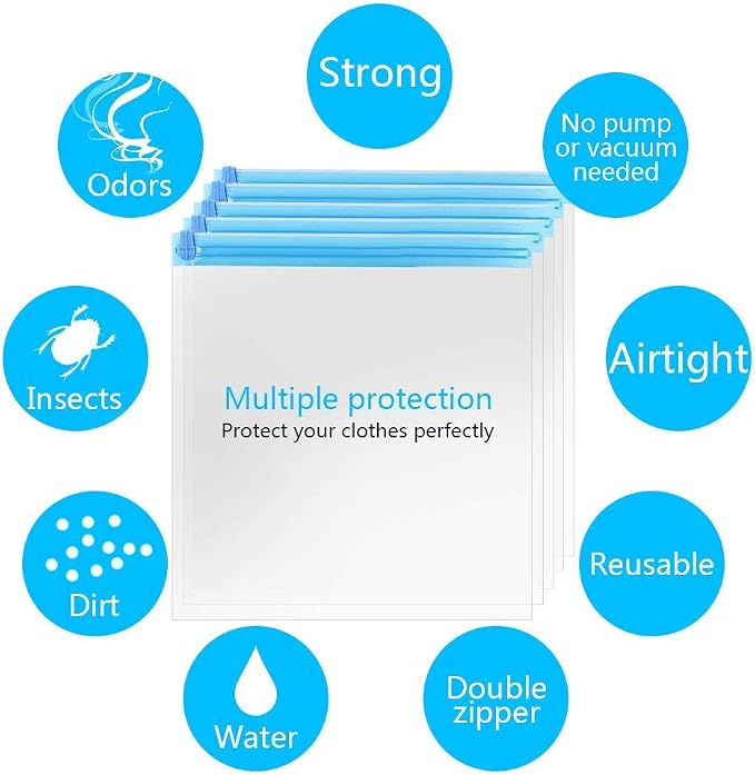 10Pack Travel Space Saver Bags (4 x S, 3 x L, 3 xL), Reusable KFYM Vacuum Travel Storage Bag, Saves 75% of Storage Space, Roll-Up Compression, No Need For Vacuum Machine Or Pump - Image 5