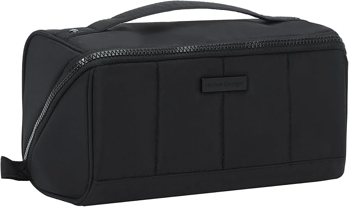 NISHEL Travel Makeup Bag for women, Organizer Pouch Cosmetic Case | Open-flat design keeps cosmetics, brushes, and beauty tools organized for travel and daily routines, Large, Black by NISHEL