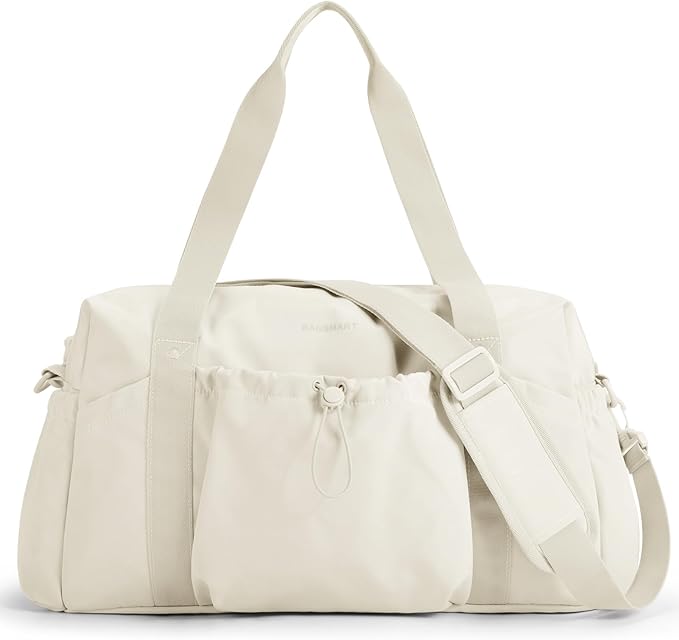 BAGSMART Weekender Duffle Bag with Shoes Bag, Travel Essentials, Beige | 26L Airport Carry On Overnight Gym Tote Bag for Sports and Travel Essentials, unfoldable by BAGSMART