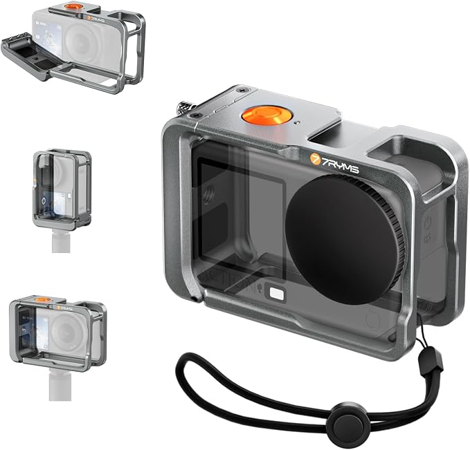 7RYMS 7RIG SC1 Camera Case for DJI Osmo Action 6(Lens Cap+Wrist Strap) | Full Metal Protective Cage with Cold Shoe, 1/4" Screw, DJI Osmo Action 6 Accessories for Cycling, Climbing, Skiing by 7RYMS