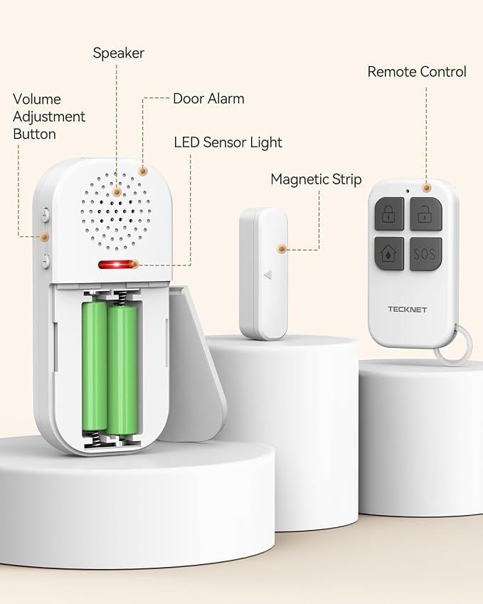 TECKNET Door Alarms for Kids Safety, 130dB Loud Adjustable Volume Window Alarm with Flashing LED, 4 Modes Door Alarm with Remote 60m/200ft, Easy to Install for Home Security - Image 7