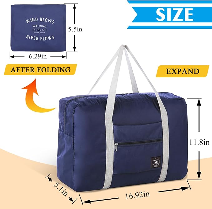 Foldable Travel Duffel Bag 2PCS Tote Carry on Luggage Bag Spirit Airlines Personal item Sports Gym Bag Water Resistant Weekender Overnight Bags for Women and Men (Pink+Blue) - Image 2