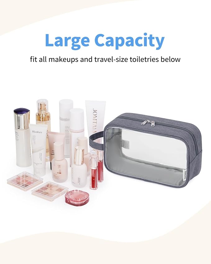 Narwey Clear Travel Toiletry Bags for Traveling Toiletries Men Women, Clear Makeup Bag Cosmetic Bag with Zipper, Make Up Pouch Organizer Bag with Handle, Skincare Beach Snack Medicine Bag, Grey - Image 3