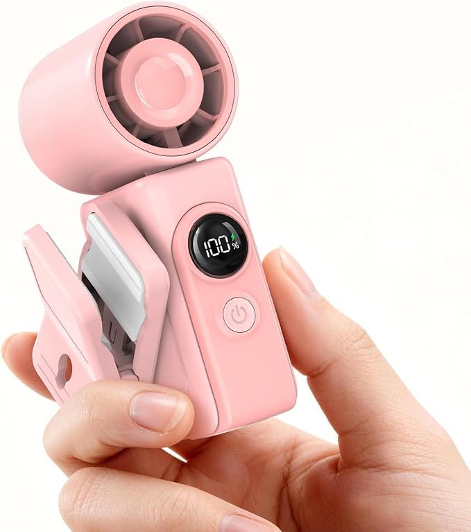 Portable Clip-On Mini Fan, Personal Handheld Fan for Stroller w/ LED Screen | Hands-Free, 360°Rotatable Clip, Turbo 13500RPM,4 Wind,USB Rechargeable, Travel Lash Beach Concert Ideal, Gifts for Women Girl by CoolnessRedefined