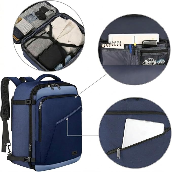 MATEIN Expandable Travel Backpack, Large Capacity Carry on Backpack for Men | For Airplanes, Airline Approved Bags with Adjustable Shoulder Straps, Water Resistant, For International Trip,Grey Blue - Image 8