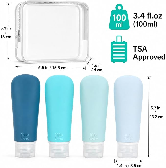 INSFIT Travel Bottles for Toiletries, TSA Approved 3oz Travel Size Containers, BPA Free Leak Proof Squeezable Silicone Tubes for Shampoo Conditioner Lotion Body Wash with Labels - Image 2