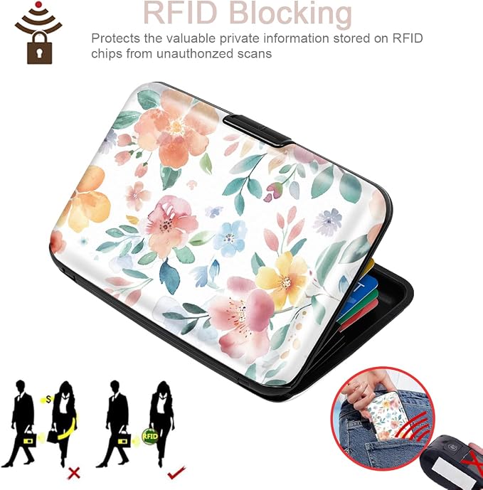 Coco Rossi Credit Card Holder RFID Aluminum Small Mini Wallet Women | Metal Wallet, Business Cards Holder, ID Case, Slim Sleeves, Womens Girls Gift, Carry Wallets for Travel, Watercoler Floral - Image 3